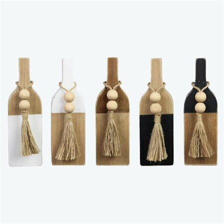 YOUNGS Wood Wine Bottles with Blessing Beads, Assorted Color - 5 Piece 11275